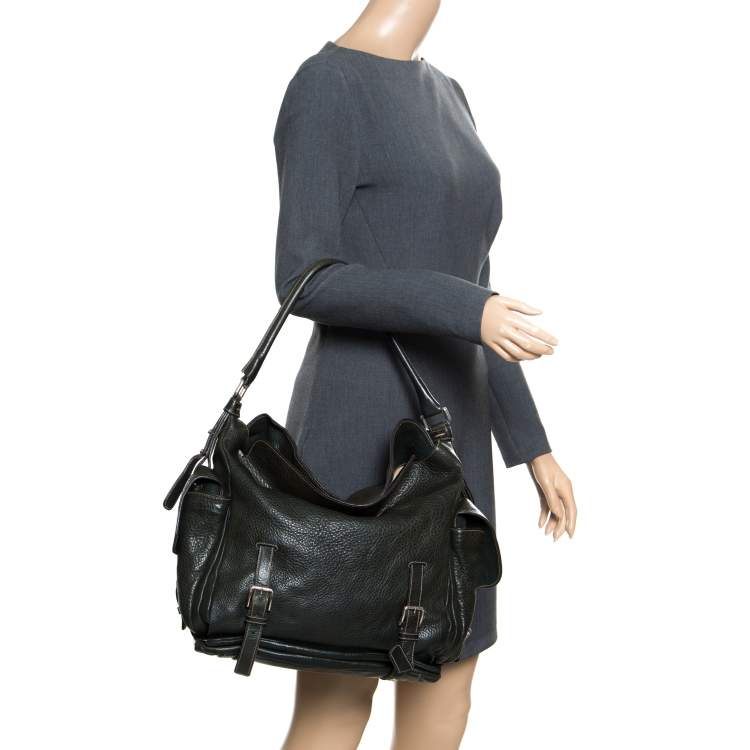 Pre Owned Dolce & Gabbana Mossy Green Leather Miss Forever Hobo