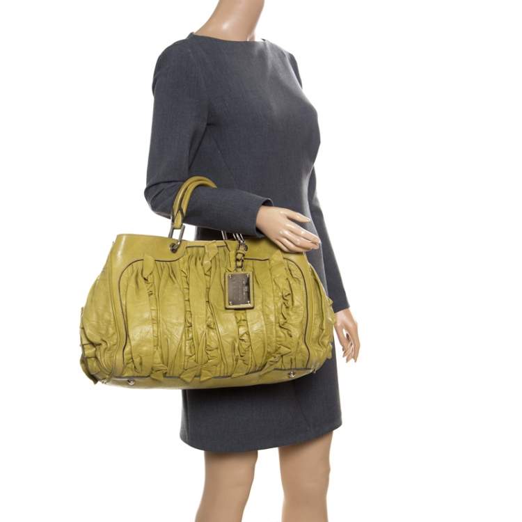 Pre Owned Dolce & Gabbana Olive Green Leather Miss Brooke Tote