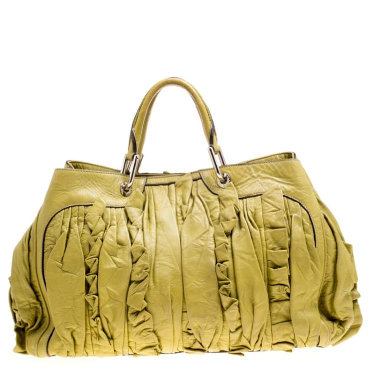 Pre Owned Dolce & Gabbana Olive Green Leather Miss Brooke Tote