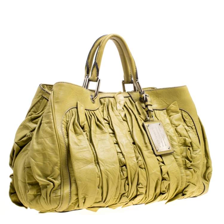 Pre Owned Dolce & Gabbana Olive Green Leather Miss Brooke Tote
