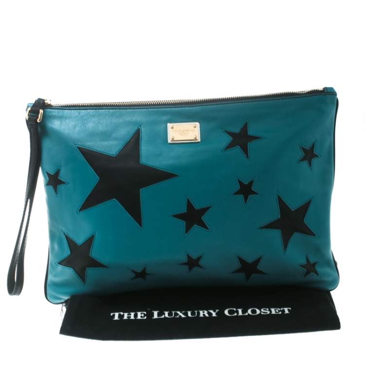Pre Owned Dolce & Gabbana Green/Black Leather Star Detail Clutch 