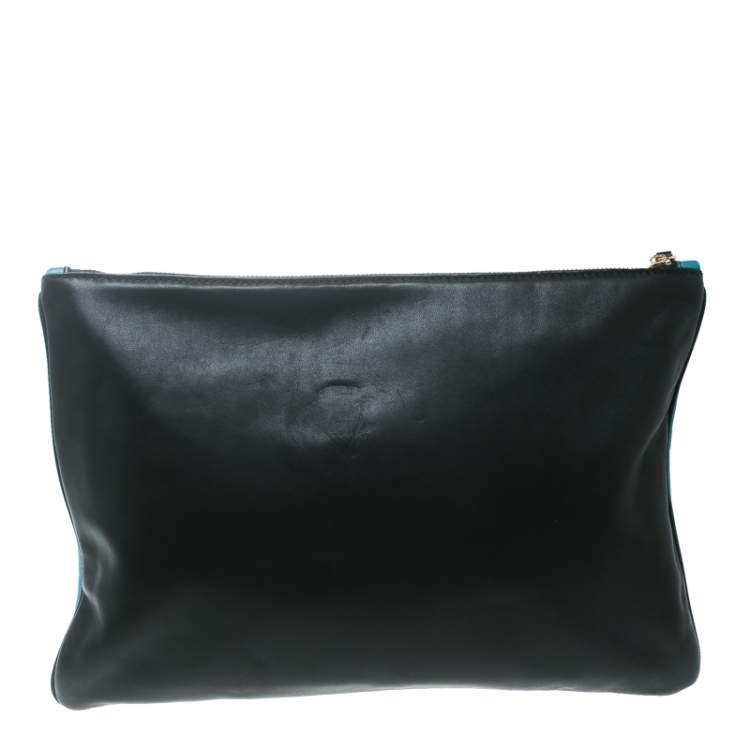Pre Owned Dolce & Gabbana Green/Black Leather Star Detail Clutch 