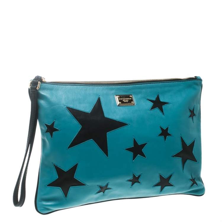 Pre Owned Dolce & Gabbana Green/Black Leather Star Detail Clutch 