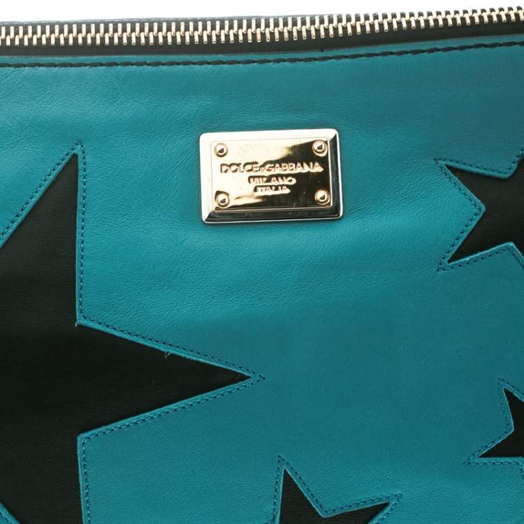 Pre Owned Dolce & Gabbana Green/Black Leather Star Detail Clutch 
