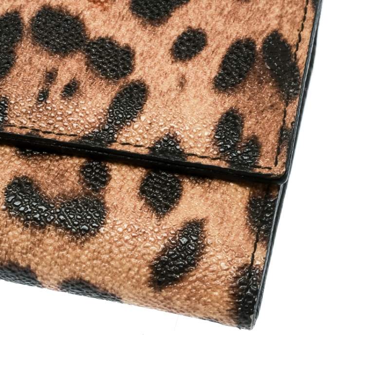 Pre Owned Dolce & Gabbana Brown Leopard Print Leather Dauphine Continental Wallet