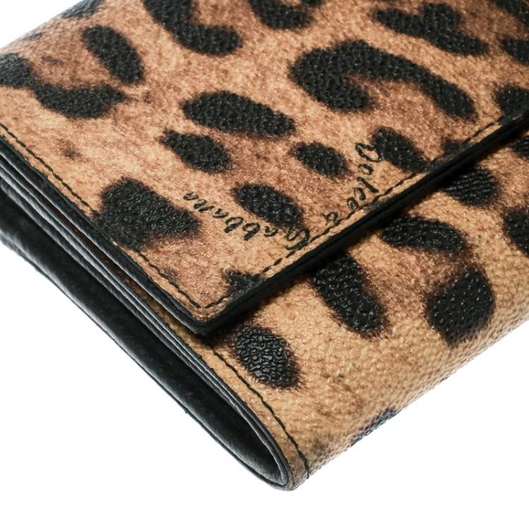 Pre Owned Dolce & Gabbana Brown Leopard Print Leather Dauphine Continental Wallet
