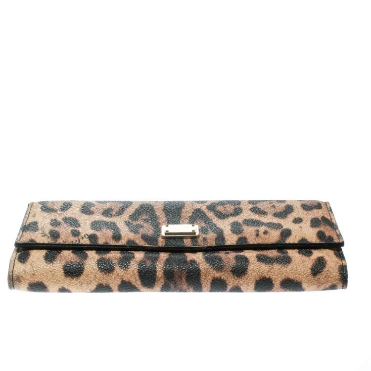 Pre Owned Dolce & Gabbana Brown Leopard Print Leather Dauphine Continental Wallet