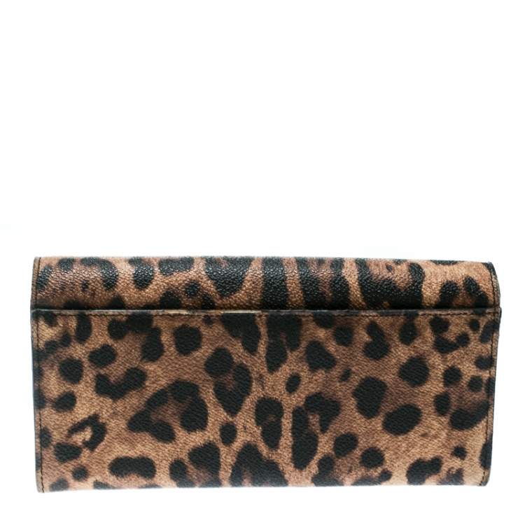 Pre Owned Dolce & Gabbana Brown Leopard Print Leather Dauphine Continental Wallet