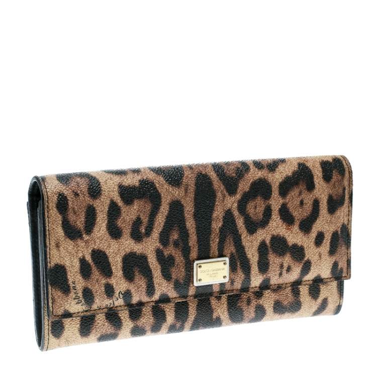 Pre Owned Dolce & Gabbana Brown Leopard Print Leather Dauphine Continental Wallet