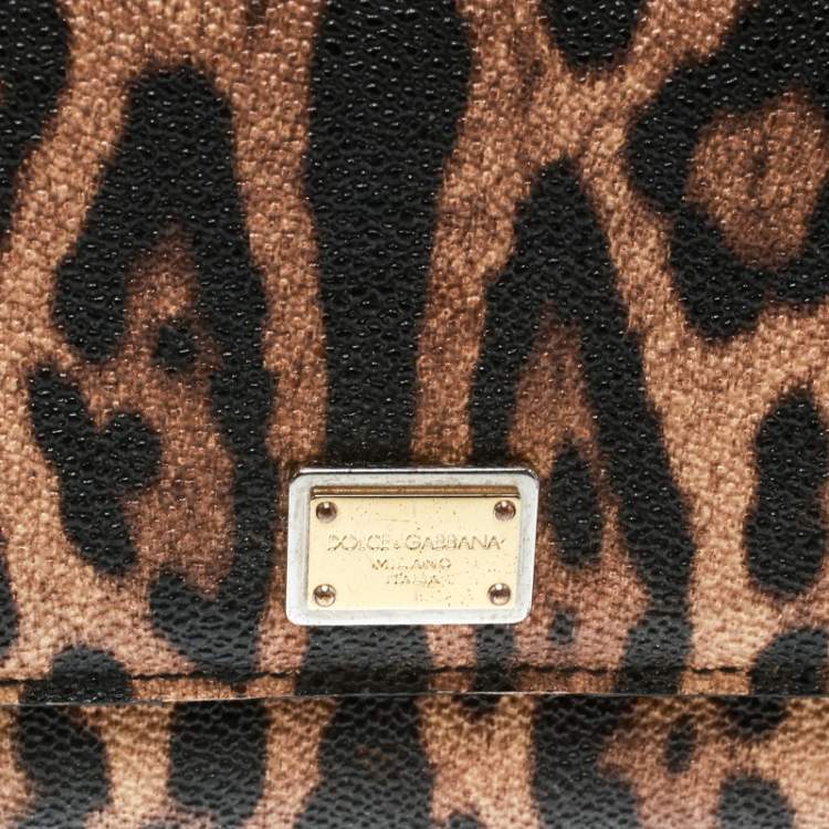Pre Owned Dolce & Gabbana Brown Leopard Print Leather Dauphine Continental Wallet