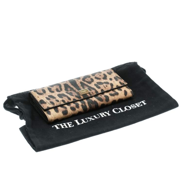 Pre Owned Dolce & Gabbana Brown Leopard Print Leather Dauphine Continental Wallet