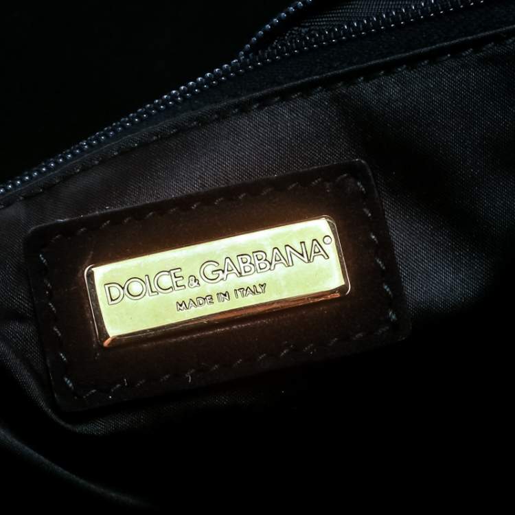 Pre Owned Dolce & Gabbana Black/Taupe Lace and Suede Miss Charles Shoulder Bag