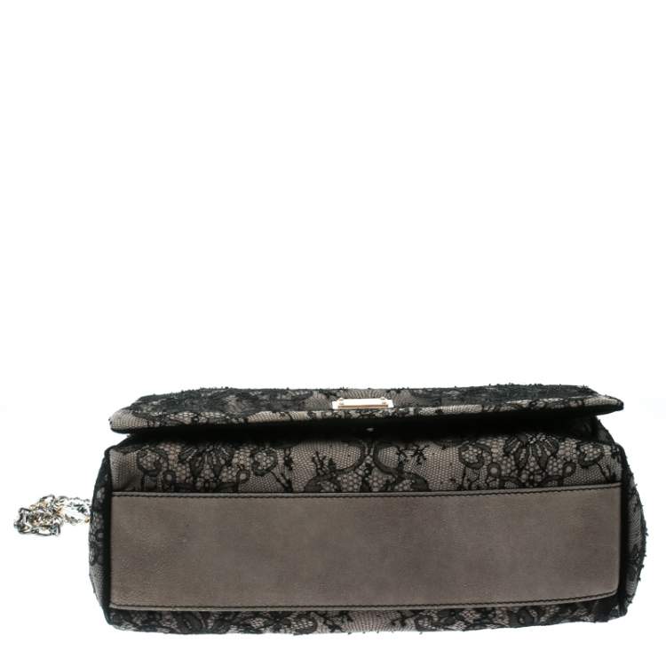 Pre Owned Dolce & Gabbana Black/Taupe Lace and Suede Miss Charles Shoulder Bag