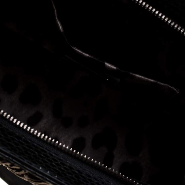Pre Owned Dolce & Gabbana Black Suede and Python Trim  Frame Satchel