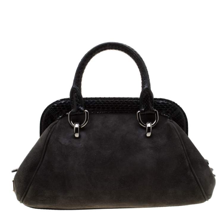 Pre Owned Dolce & Gabbana Black Suede and Python Trim  Frame Satchel