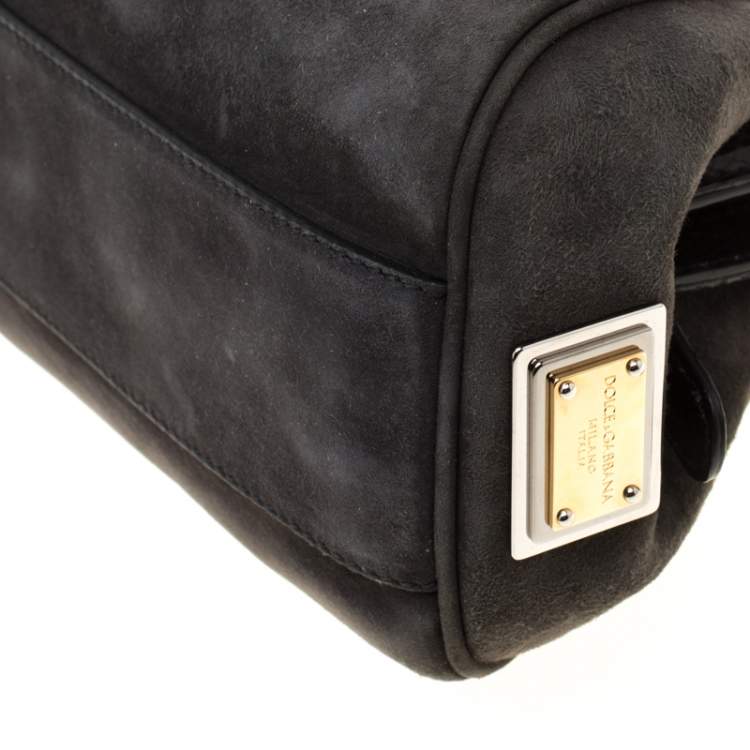 Pre Owned Dolce & Gabbana Black Suede and Python Trim  Frame Satchel