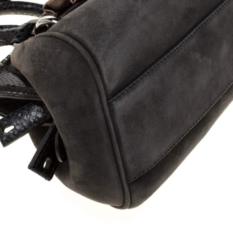 Pre Owned Dolce & Gabbana Black Suede and Python Trim  Frame Satchel