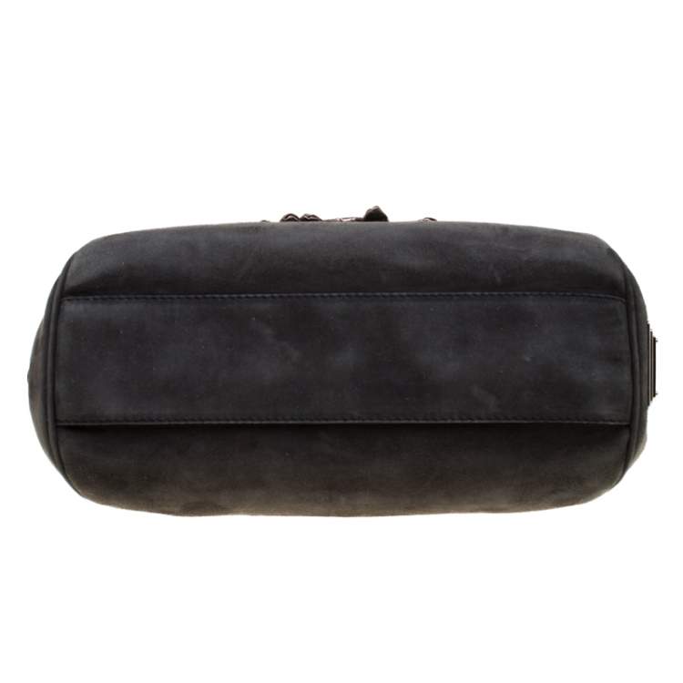 Pre Owned Dolce & Gabbana Black Suede and Python Trim  Frame Satchel