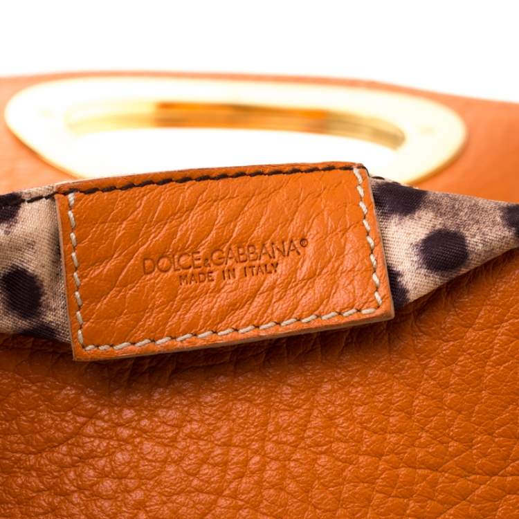 Pre Owned Dolce & Gabbana Orange Pebbled Leather Ring Shoulder Bag