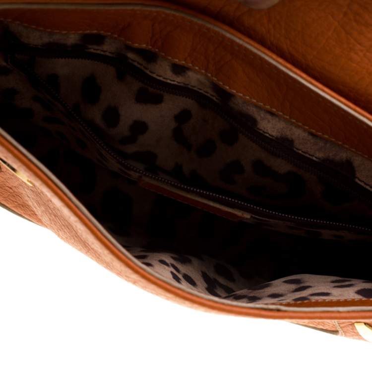 Pre Owned Dolce & Gabbana Orange Pebbled Leather Ring Shoulder Bag