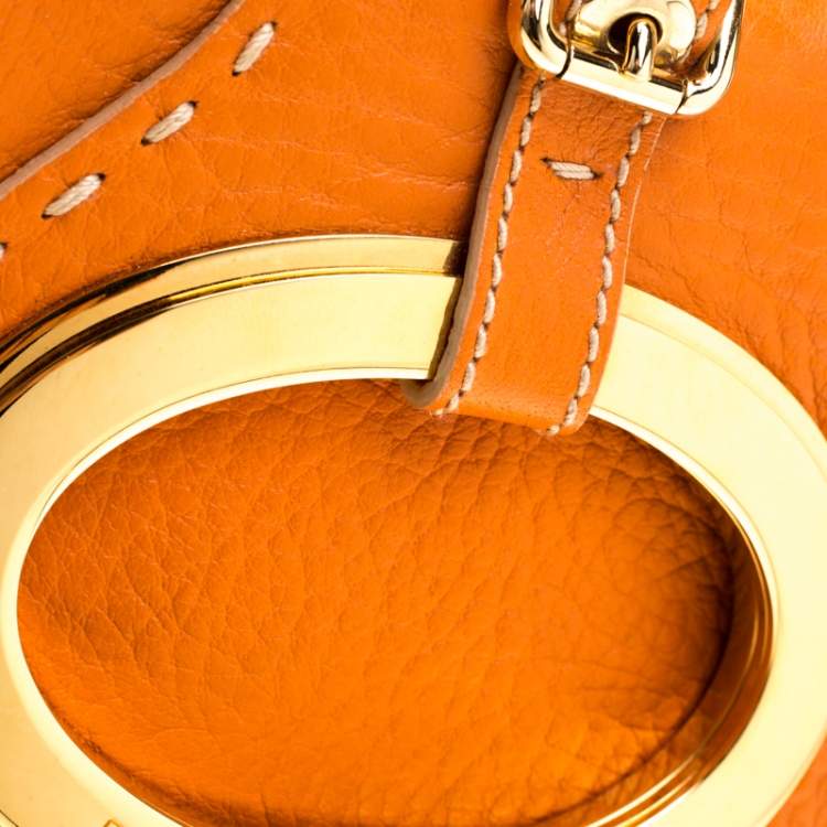 Pre Owned Dolce & Gabbana Orange Pebbled Leather Ring Shoulder Bag