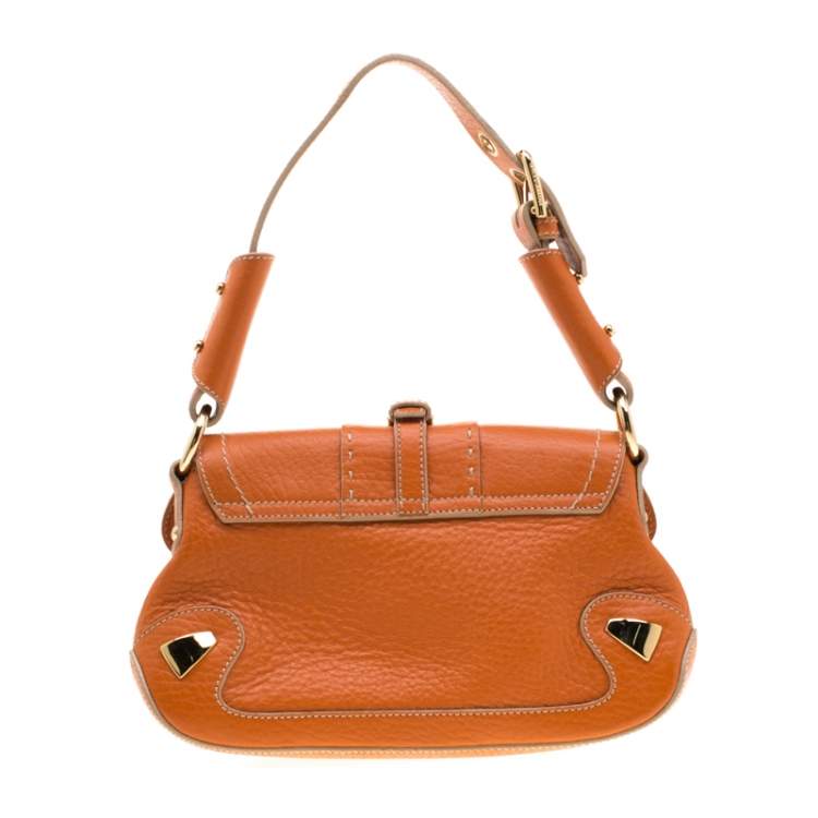 Pre Owned Dolce & Gabbana Orange Pebbled Leather Ring Shoulder Bag