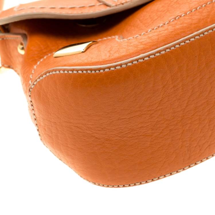 Pre Owned Dolce & Gabbana Orange Pebbled Leather Ring Shoulder Bag