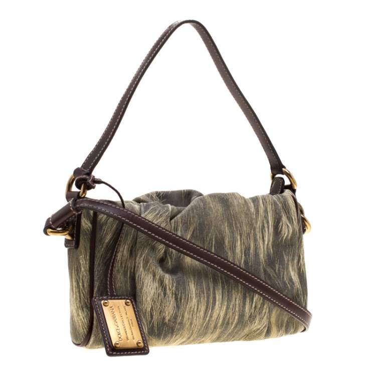 Pre Owned Dolce & Gabbana Yellow/Grey Printed Leather Miss Night and Day Crossbody Bag