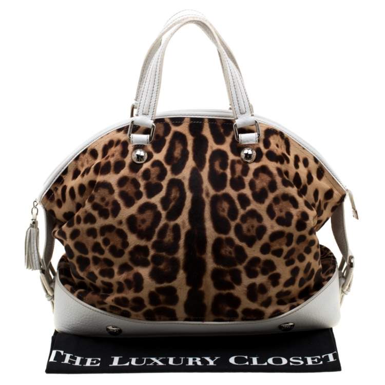 Pre Owned Dolce & Gabbana Brown/White Calfhair and Leather Satchel