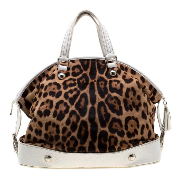 Pre Owned Dolce & Gabbana Brown/White Calfhair and Leather Satchel