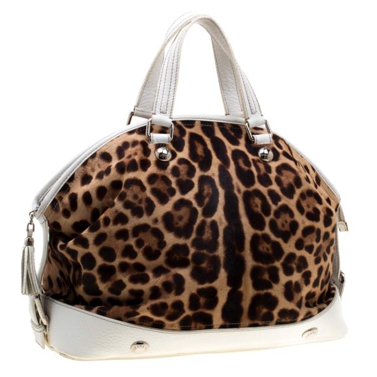 Pre Owned Dolce & Gabbana Brown/White Calfhair and Leather Satchel