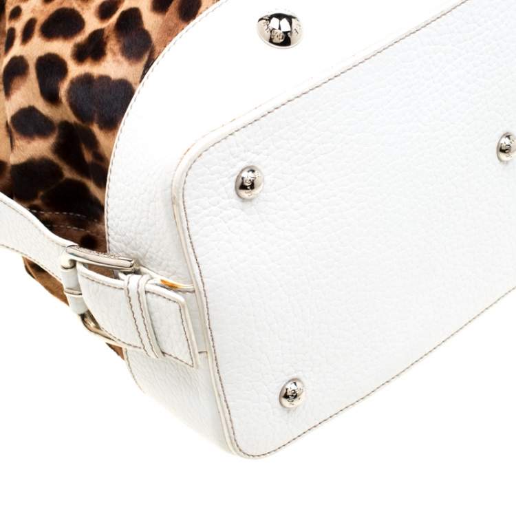 Pre Owned Dolce & Gabbana Brown/White Calfhair and Leather Satchel