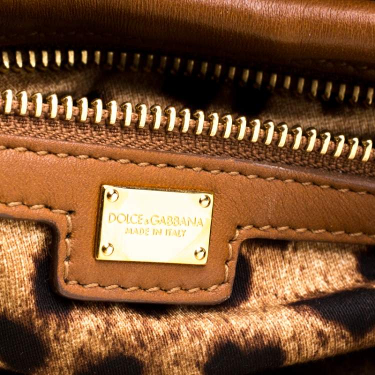 Pre Owned Dolce & Gabbana Beige Raffia and Leather Miss Dolce Top Handle Bag
