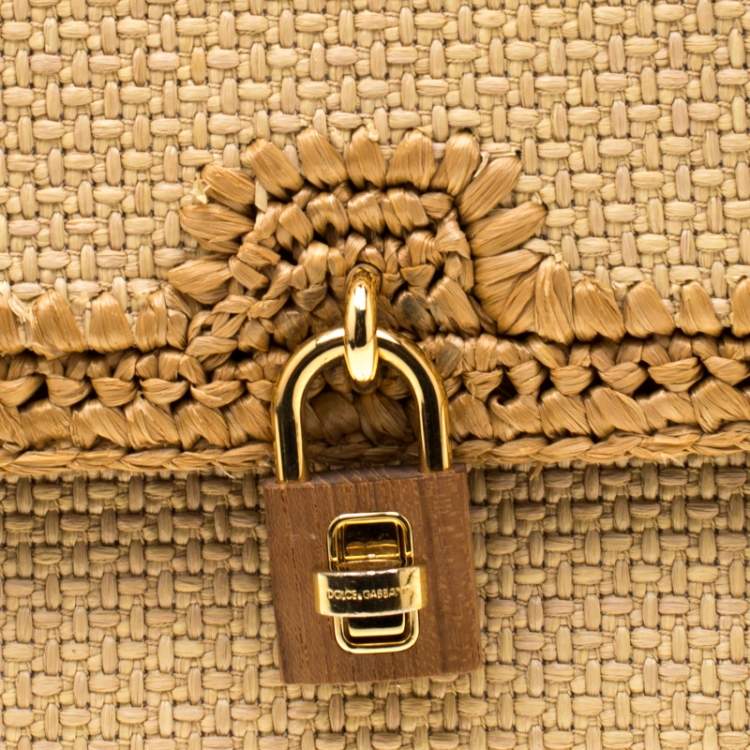 Pre Owned Dolce & Gabbana Beige Raffia and Leather Miss Dolce Top Handle Bag