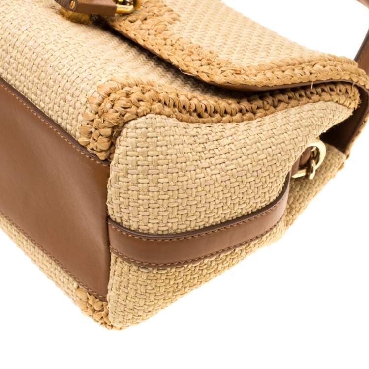 Pre Owned Dolce & Gabbana Beige Raffia and Leather Miss Dolce Top Handle Bag