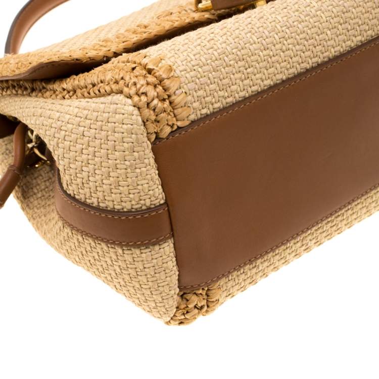 Pre Owned Dolce & Gabbana Beige Raffia and Leather Miss Dolce Top Handle Bag