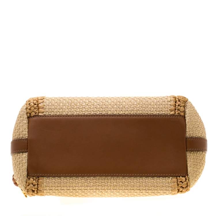 Pre Owned Dolce & Gabbana Beige Raffia and Leather Miss Dolce Top Handle Bag