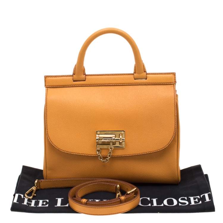 Pre Owned Dolce & Gabbana Mustard Leather Medium Monica Top Handle Bag