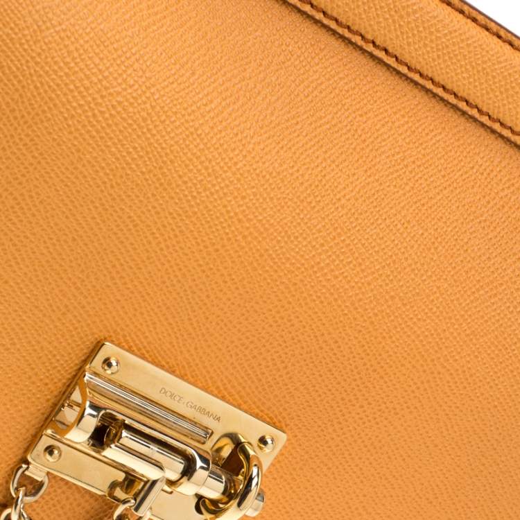 Pre Owned Dolce & Gabbana Mustard Leather Medium Monica Top Handle Bag