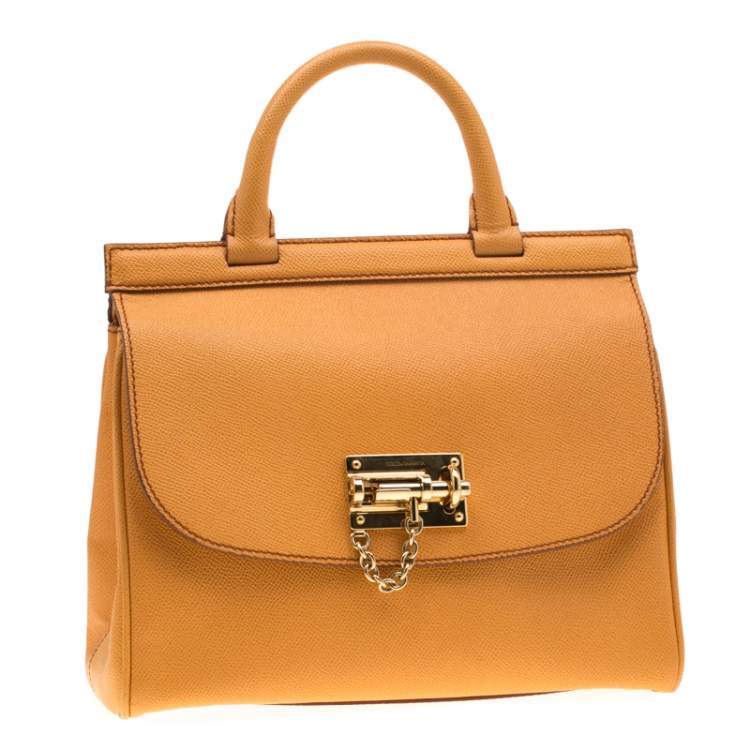 Pre Owned Dolce & Gabbana Mustard Leather Medium Monica Top Handle Bag
