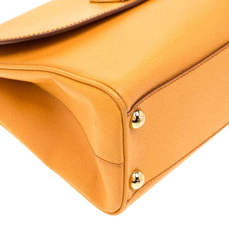Pre Owned Dolce & Gabbana Mustard Leather Medium Monica Top Handle Bag