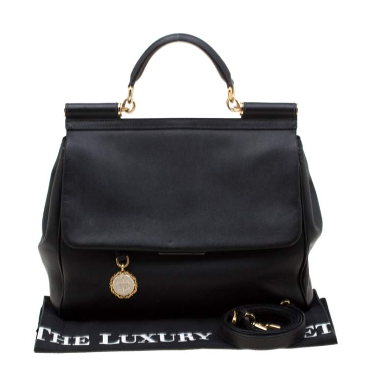 Pre Owned Dolce & Gabbana Black Leather Large Miss Sicily Tote