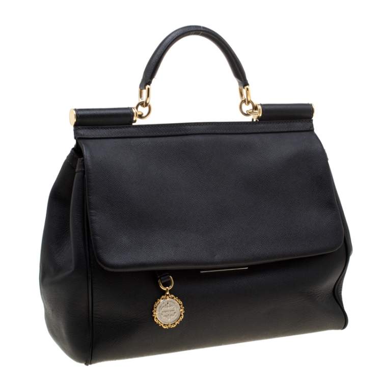 Pre Owned Dolce & Gabbana Black Leather Large Miss Sicily Tote