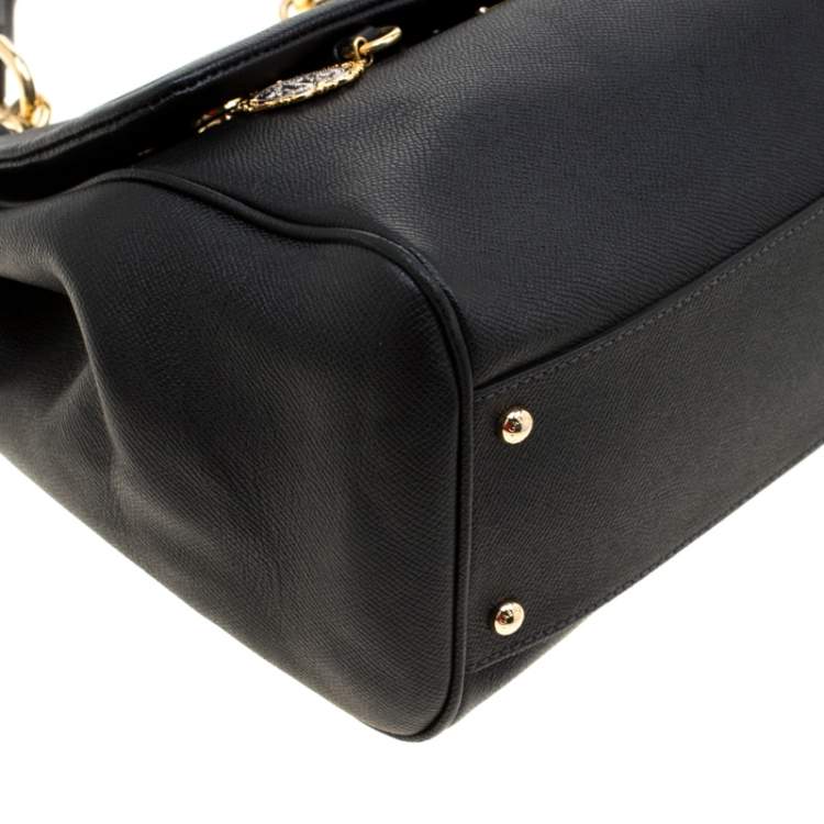 Pre Owned Dolce & Gabbana Black Leather Large Miss Sicily Tote