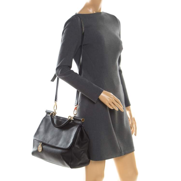 Pre Owned Dolce & Gabbana Black Leather Large Miss Sicily Tote