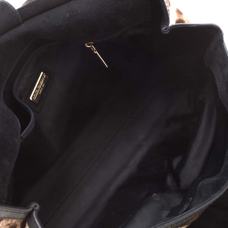مملوكة مسبقًا Dolce & Gabbana Beige/Black Leopard Print Calfhair Large Miss Sicily Top Handle Bag 