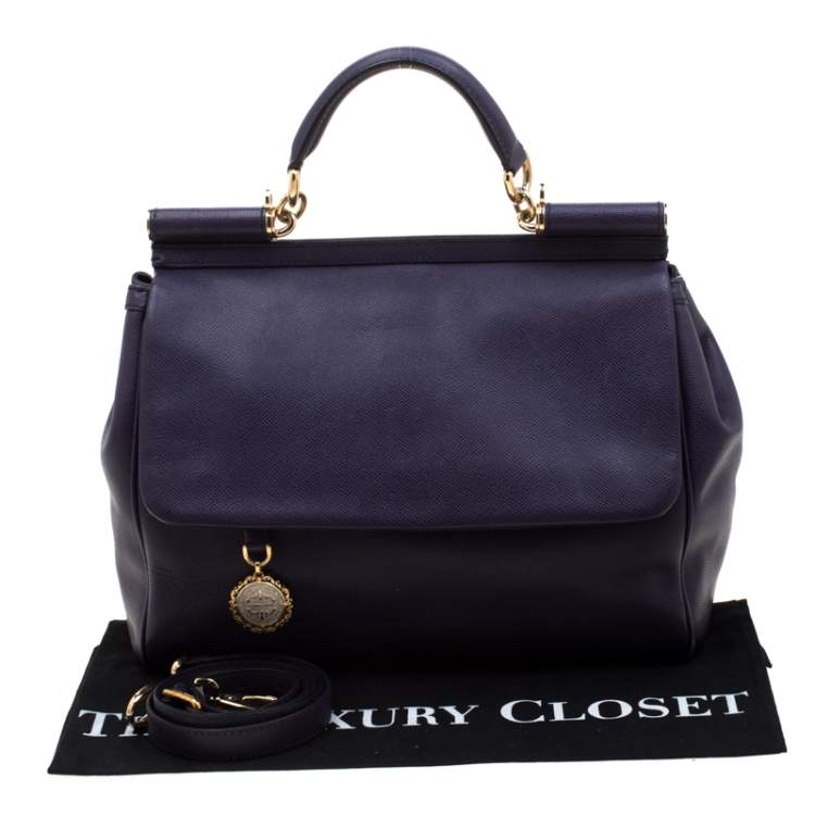 Pre Owned Dolce & Gabbana Purple Leather Large Miss Sicily Top Handle Bag