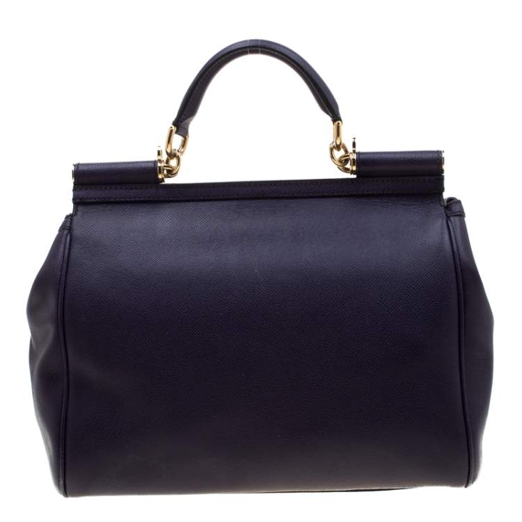 Pre Owned Dolce & Gabbana Purple Leather Large Miss Sicily Top Handle Bag