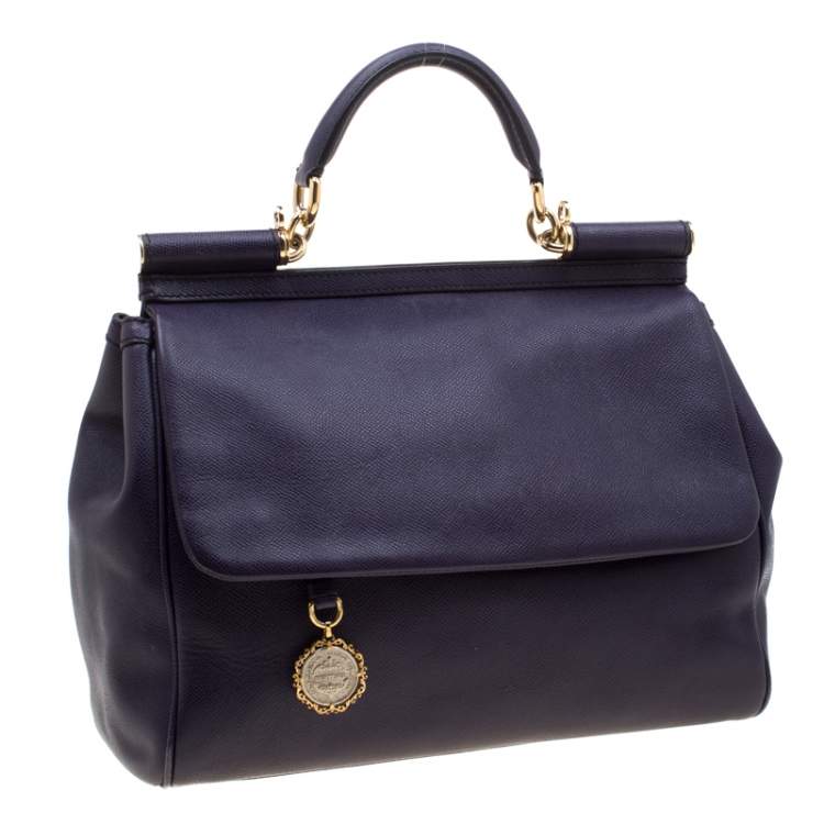 Pre Owned Dolce & Gabbana Purple Leather Large Miss Sicily Top Handle Bag