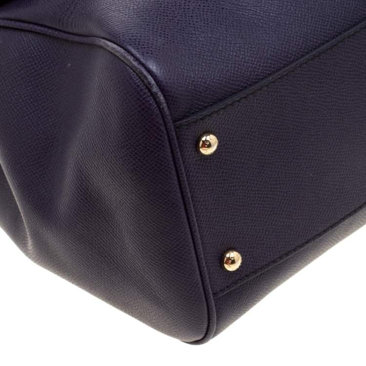 Pre Owned Dolce & Gabbana Purple Leather Large Miss Sicily Top Handle Bag